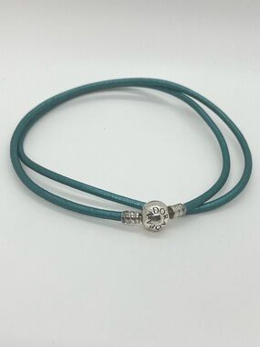 Pandora 925 ALE Clasp Teal Leather  Necklace or Wrap Bracelet | 22”